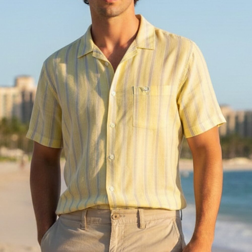 Dreams Men's Yellow And Tan Stripe Linen Shirt Size 3X